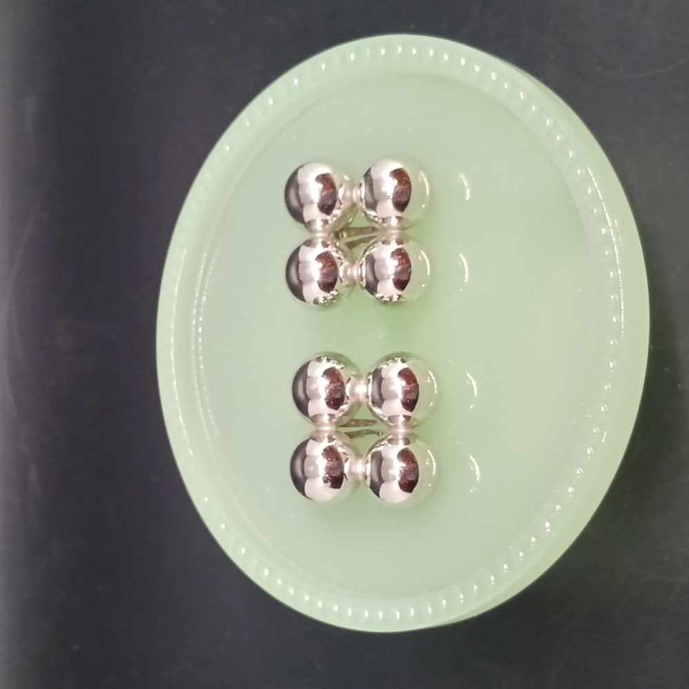 Napier Silver-Tone Clip Back Earrings   4 Balls Form Square  1 Inch Diameter